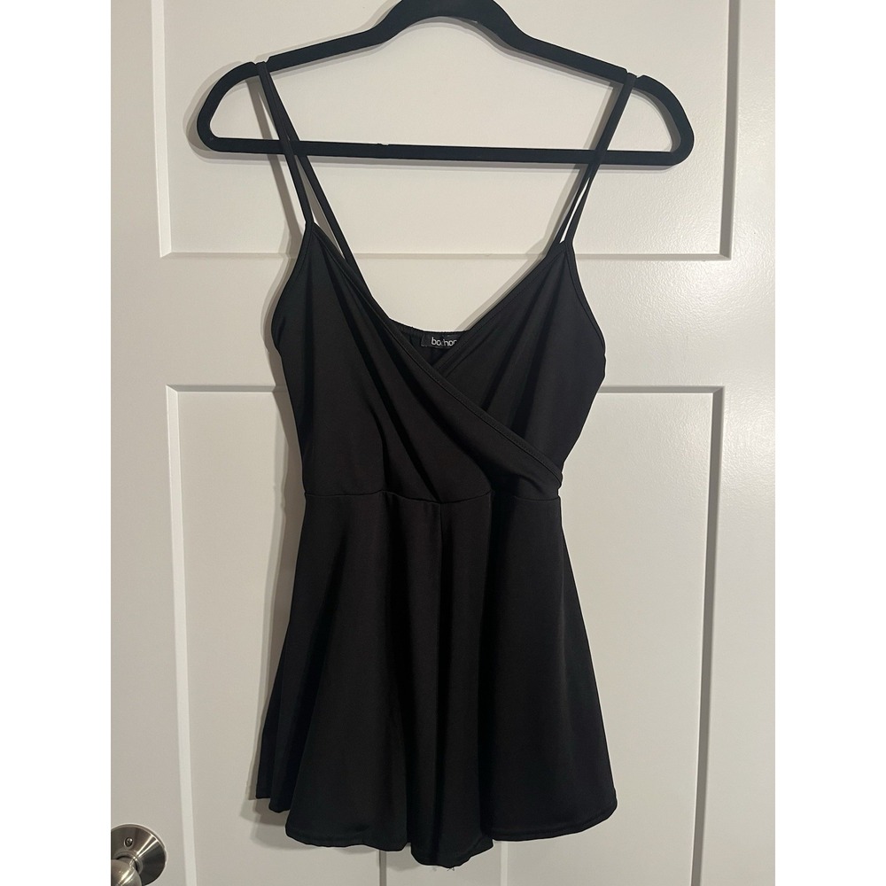 Boohoo Womens US 8 Black Strappy Wrap Front Romper Playsuit Cami Mini